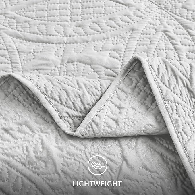 Love's cabin California King Size Quilt Bedding Set Light Grey Bedspreads - Image 6