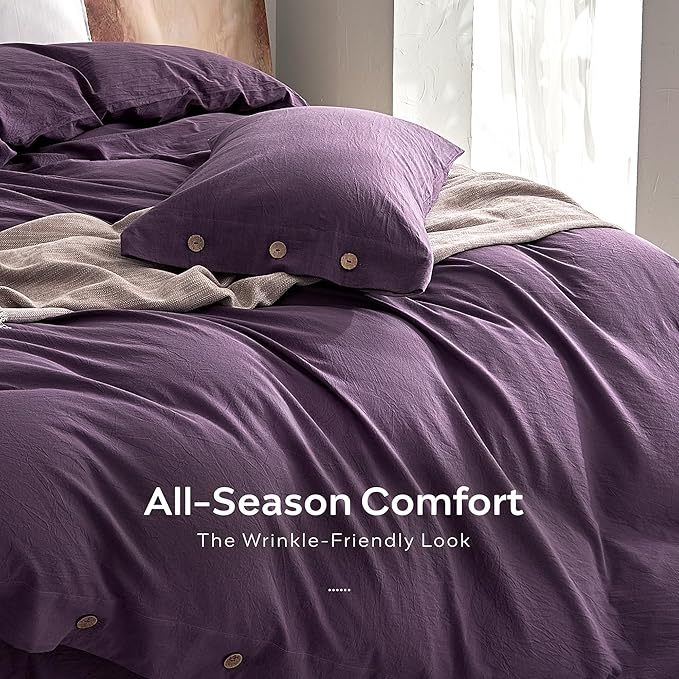 JELLYMONI 100% Washed Cotton Duvet Cover Full – Soft, Breathable Linen-Look - Image 5