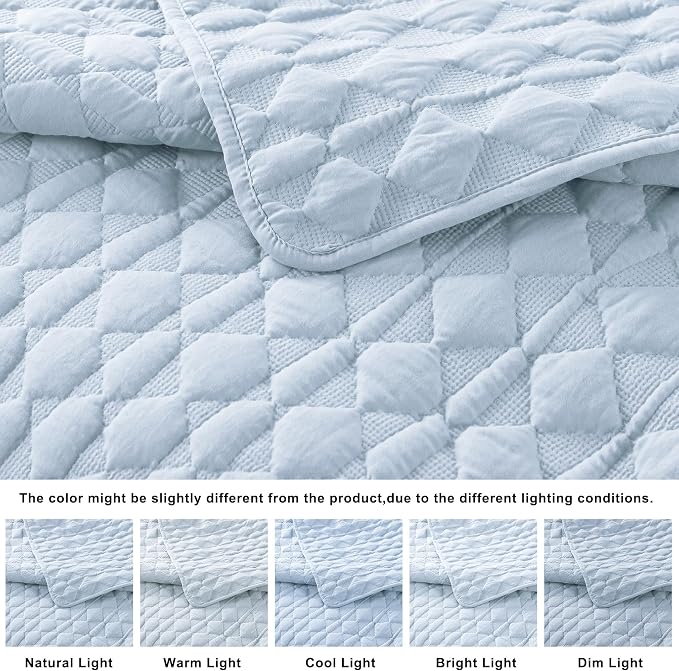 WDCOZY Light Blue Quilts Queen Size Bedding Set - Image 3