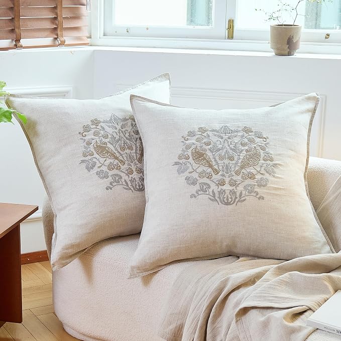 Simple&Opulence 100% Linen Euro Shams 26'' x 26'' Pack of 2, Embroidery by SimpleOpulence