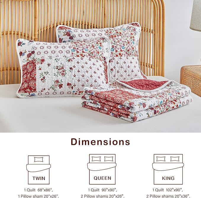 Joyreap 3 Pieces Quilt Set California King, 102x114 inches- Floral Patchwork - Image 6