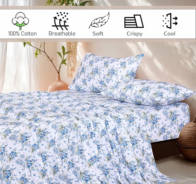 RUVANTI 100% Cotton Sheets Queen Size Set, 4 Pieces, Soft & Breathable Percale - Image 5