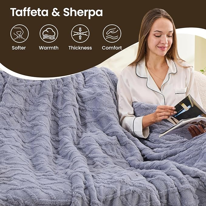 Heated Blanket Electric Blanket 62"x84", Soft Taffeta Sherpa Electric Throw - Image 5