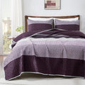 Andency Stripe Quilt Set Queen, 3 Pieces Purple and Grey Patchwork Bedspread by Andency