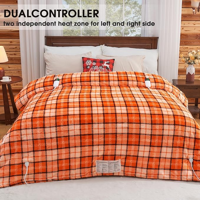OCTROT Electric Heated Blanket King Size, 90X100 Orange Blanket - Image 2
