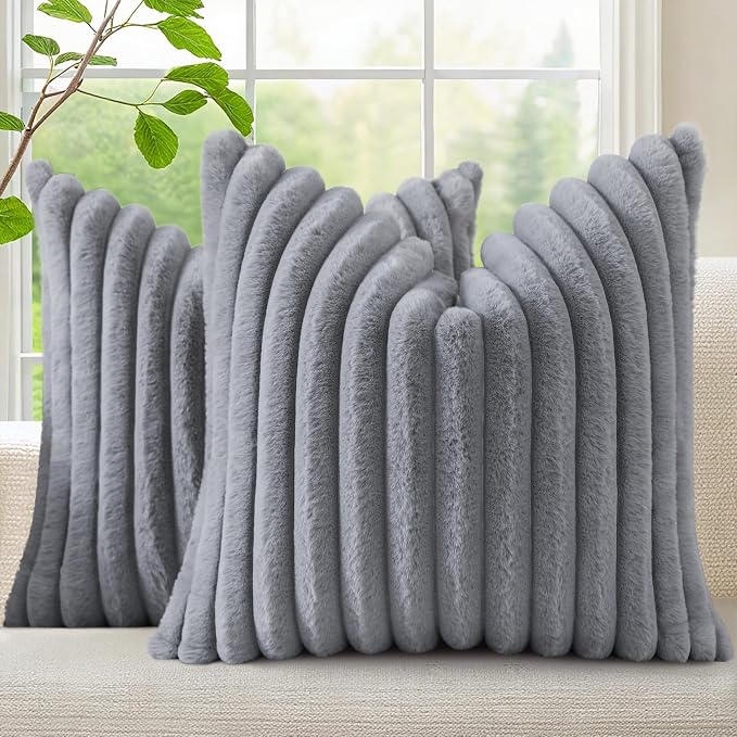 decorUhome Cozy Faux Fur Throw Pillow Covers 22x22 Set of 2 Decorative Soft by decorUhome