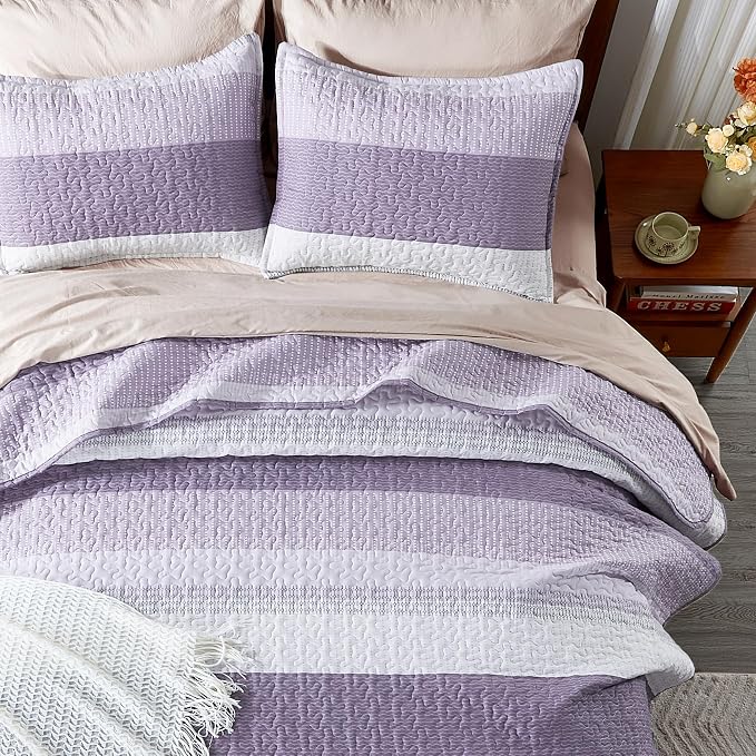 Andency Queen Quilt Bedding Set Grayish Purple, 3 Pieces Patchwork Summer - Image 7