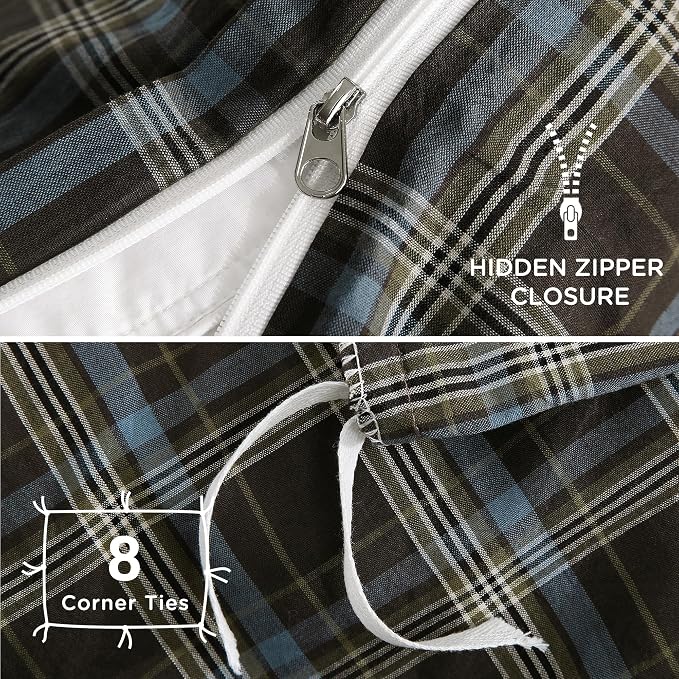 TOCOMOA Buffalo Plaid Duvet Cover Set 100% Washed Cotton Like Linen Feel Super - Image 6