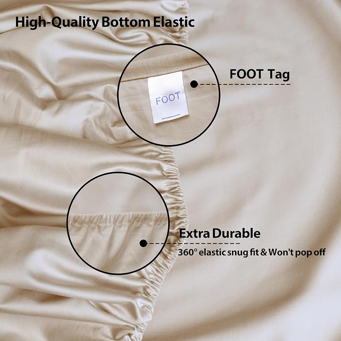 Queen Size Fitted Sheet Only Beige, 100% Egyptian Cotton 600 Thread Count - Image 5