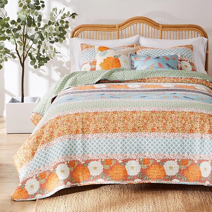 Greenland Home Carlie Modern Floral Reversible Quilt Set, 3-Piece King - Image 6
