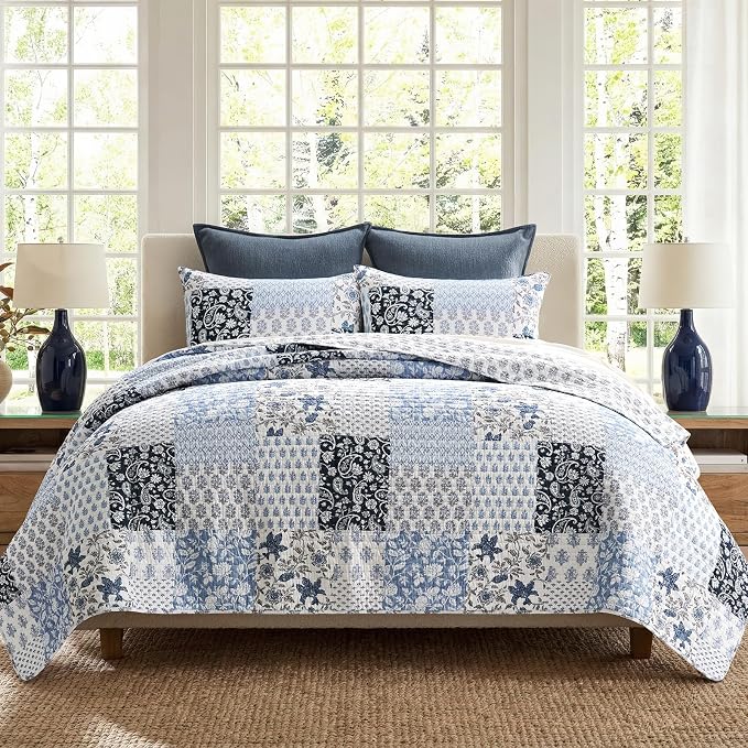 EverGrace Cotton Quilt Set Queen Size, 100% Cotton Reversible Lightweight by EverGrace