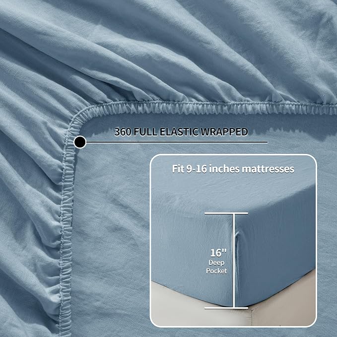 LBRO2M 100% Pure Linen Sheet Set Deep Pocket Up to 16" Bed Sheets Sets - Image 5