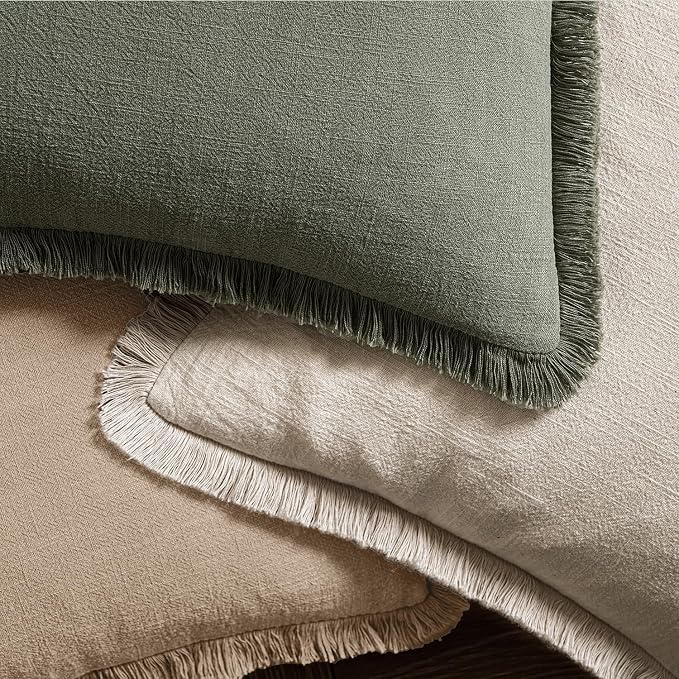 MIULEE Decorative Throw Pillow Covers Neutral Linen Fringe Throw Pillows Euro - Image 4