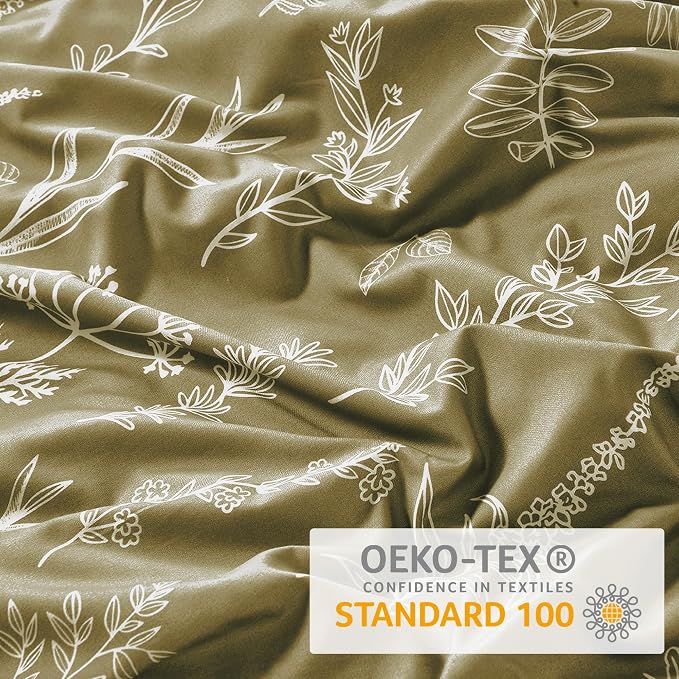 MUXHOMO Duvet Cover King Size, Reversible Floral Olive Green Duvet Cover Set - Image 7
