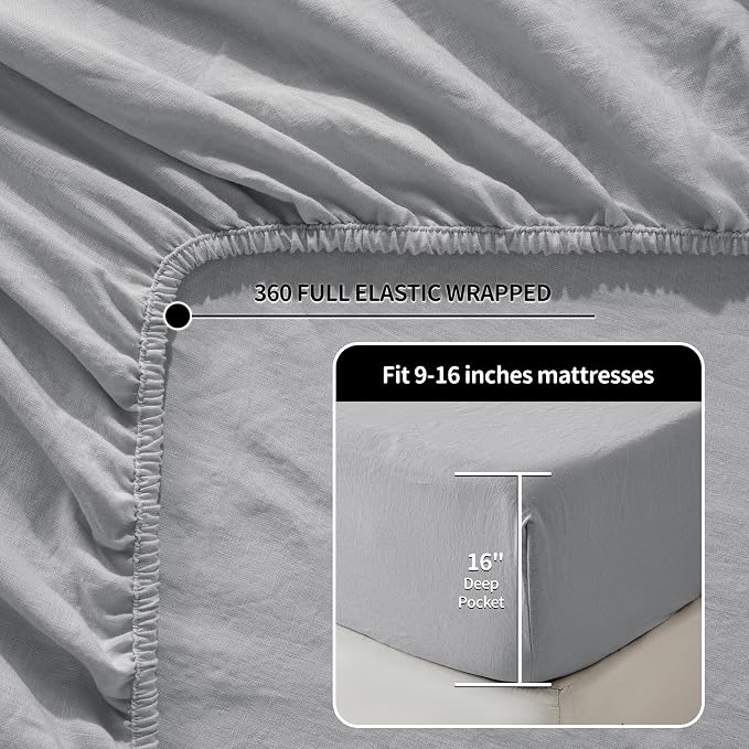 LBRO2M 100% Pure Linen Sheet Set Deep Pocket Up to 16" Bed Sheets Sets - Image 4