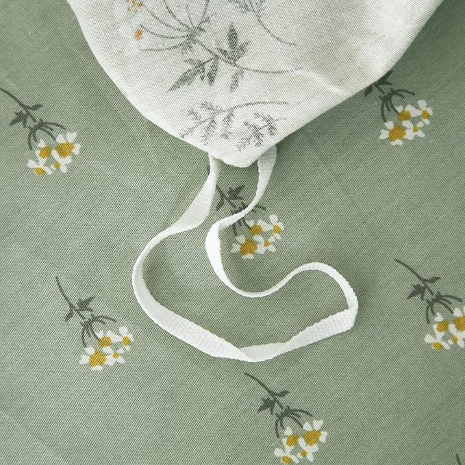 mixinni Duvet Cover Set Floral King Size Soft Cotton Bedding Flower Green - Image 7