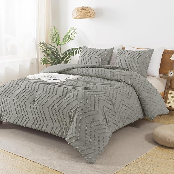 Andency Medium Grey Comforter Set King Size, Boho Soft Warm Tufted Bedding - Image 6
