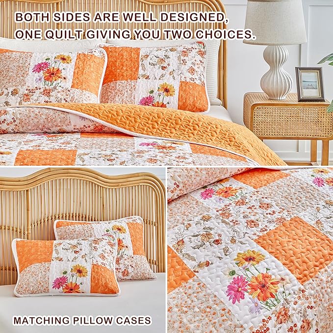 Joyreap 2 Pieces Floral Patchwork Quilt Set Twin, Smooth Soft Microfiber Quilt - Image 5