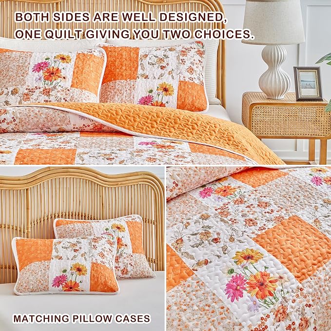 Joyreap 3 Pieces Floral Patchwork Quilt Set Queen, Smooth Soft Microfiber Quilt - Image 5
