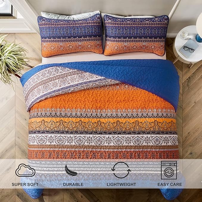 WONGS BEDDING Boho Fall Quilt King Size, Lightweight Microfiber Bed Decor - Image 3