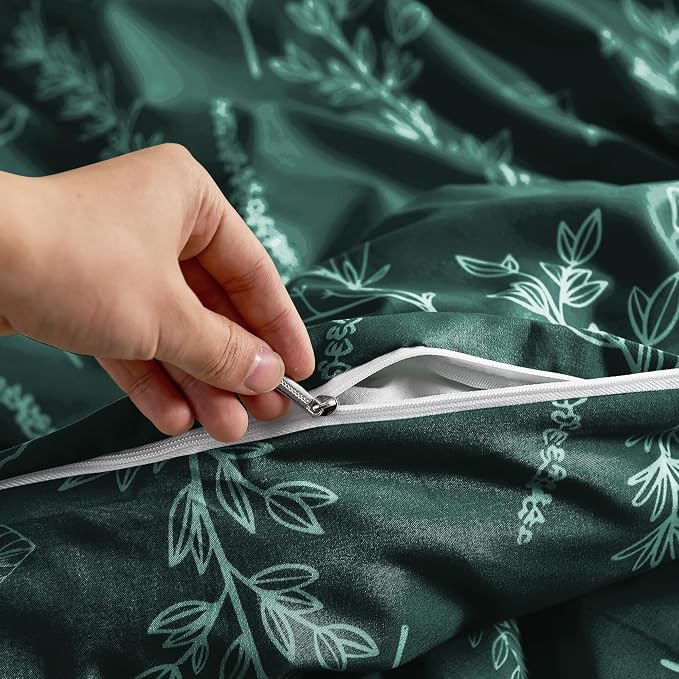 MUXHOMO Duvet Cover Queen Size, Reversible Floral Forest Green Duvet Cover Set - Image 6