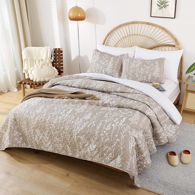 JANZAA Quilts Queen Size Oatmeal Bed Spread - Image 5