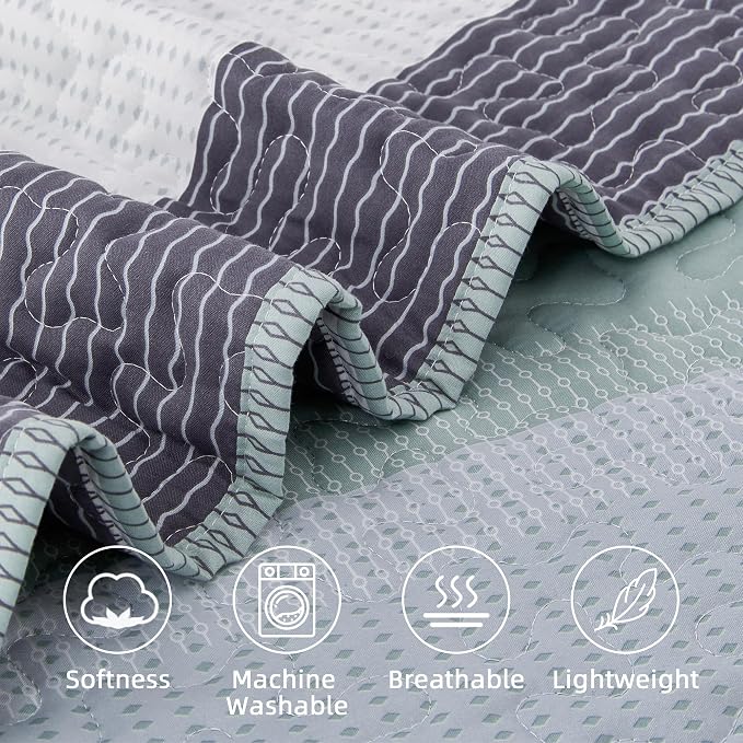 Andency Stripe Quilt Set Twin, 2 Pieces Mint Green Patchwork Striped Bedspread - Image 5