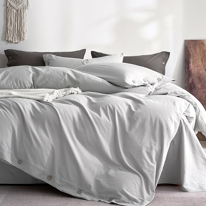 JELLYMONI 100% Washed Cotton Duvet Cover Queen – Soft, Breathable Linen-Look by JELLYMONI