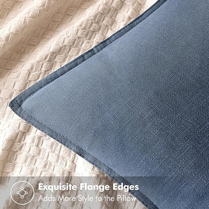 MIULEE Decorative Linen Euro Sham Pillow Covers 24x24 Inch Blue Ashes Boho - Image 2