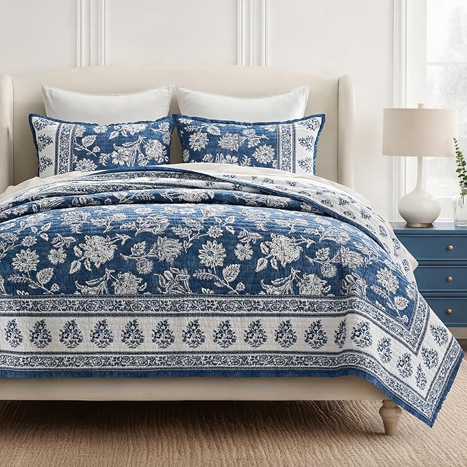 EverGrace Cotton Quilt Set Queen Size, 100% Cotton Reversible Lightweight by EverGrace