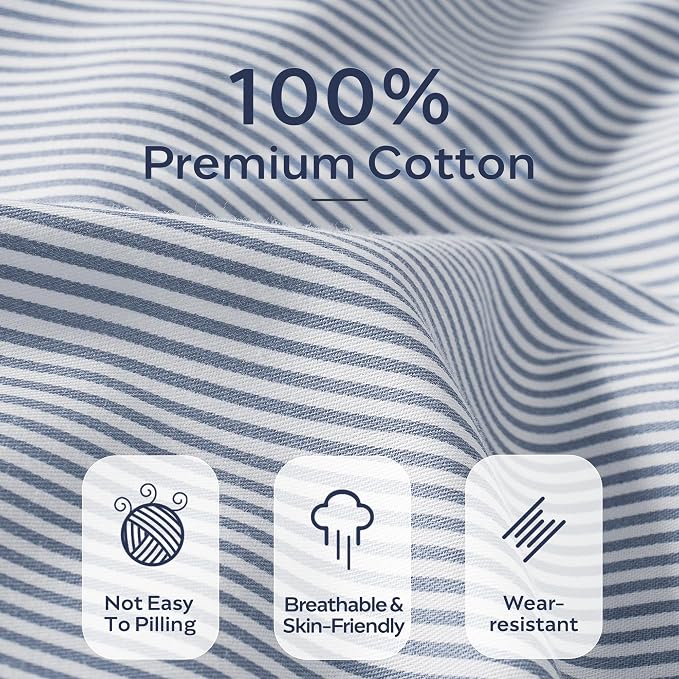 JELLYMONI 100% Natural Cotton 3pcs Striped Duvet Cover Sets, - Image 3