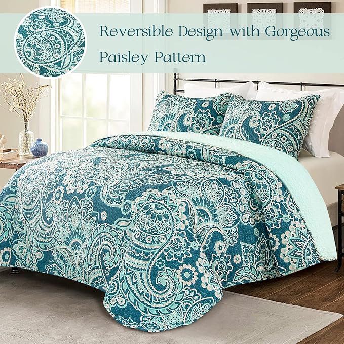 Whale Flotilla Reversible Printed Quilt King Size, Extra Soft Boho Paisley - Image 2