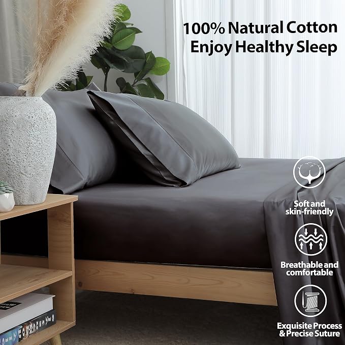 Twin Size Fitted Sheet Only Dark Grey, 100% Egyptian Cotton 600 Thread Count - Image 2