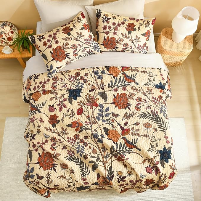 Litanika Floral Beige Quilt Queen Size - Image 4
