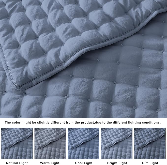 WDCOZY Dusty Blue Cloud Quilt Set Twin Size, Lightweight Soft Cross Stitch - Image 5