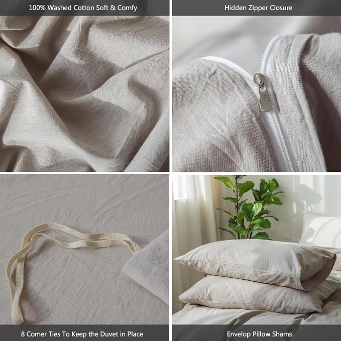 MooMee Bedding Duvet Cover Set 100% Washed Cotton Linen Like Textured - Image 6