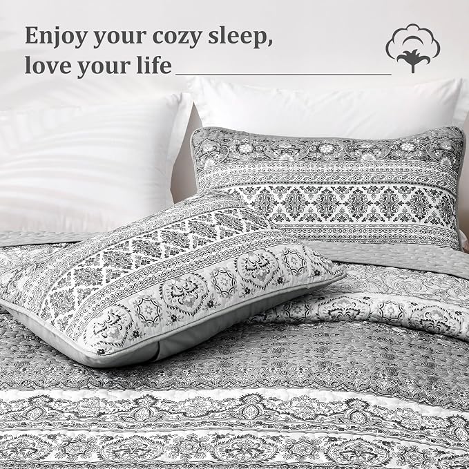 WONGS BEDDING Boho Queen Quilt Set, Lightweight Microfiber Bed Decor Bedspread - Image 4