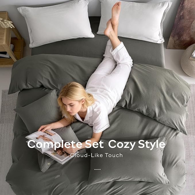 JELLYMONI 100% Washed Cotton Duvet Cover King – Soft, Breathable Linen-Look - Image 8
