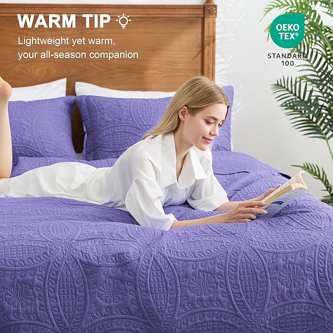 Love's cabin Twin Quilt Bedding Set Deep Purple Bedspreads - Image 4