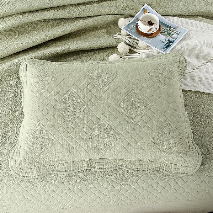ROOMLIFE Quilt Set Full Size 3D Floral Embroidery Pattern 3-Piece Cotton - Image 5