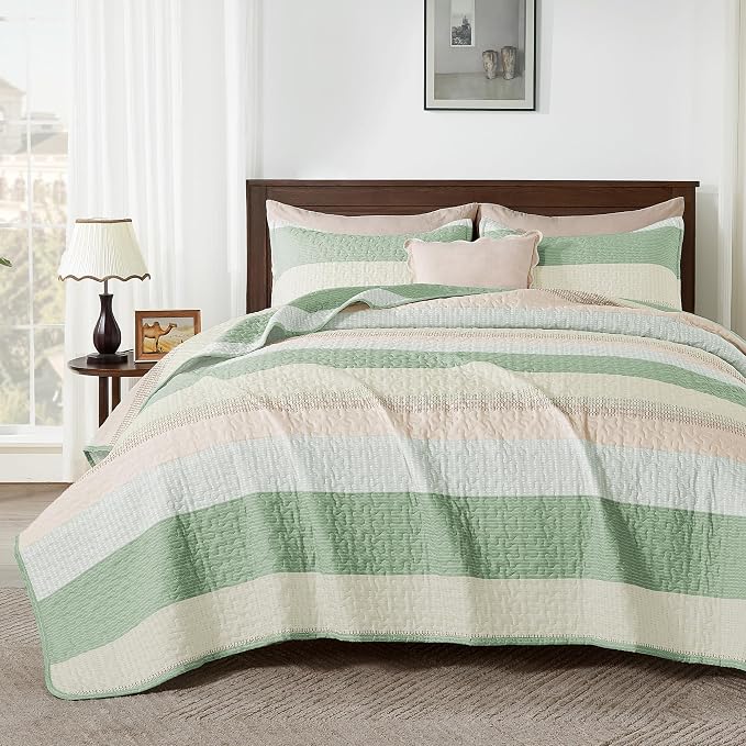 Andency California King Quilt Set Mint Pink, 3 Pieces Ultra Soft Lightweight by Andency