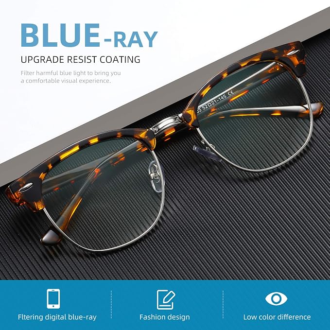 Blue Light Blocking Glasses Vintage Half Frame UV Clear Lens Anti Eyestrain - Image 2