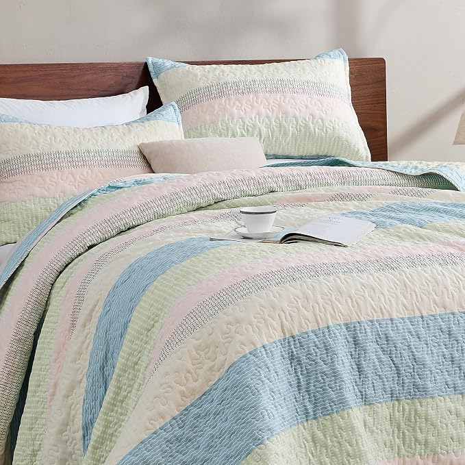 Andency California King Quilt Set Blue Pink, 3 Pieces Ultra Soft Lightweight - Image 9