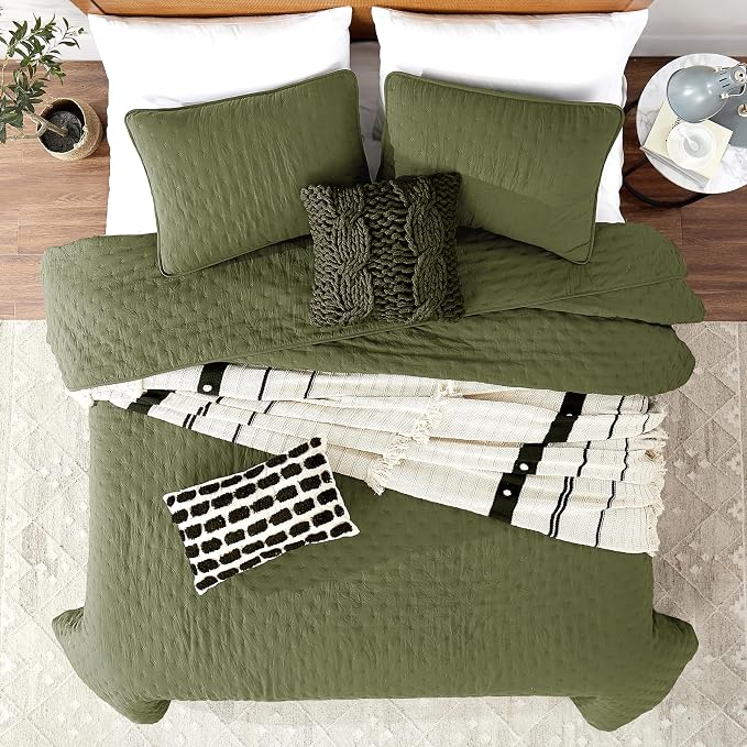 ROARINGWILD Olive Green Cloud Twin Size Quilt Bedding Sets - Image 2