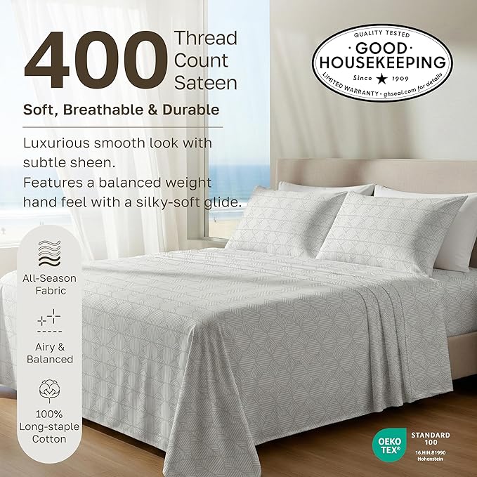 California Design Den Soft Full Size 100% Cotton Sheet Sets, 400 TC Good - Image 3