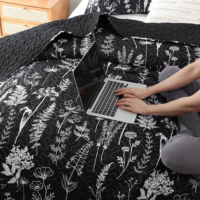 JANZAA Quilts Queen Size Bed Spread Botanical 3 Pieces Quilts Queen Size Sets - Image 6