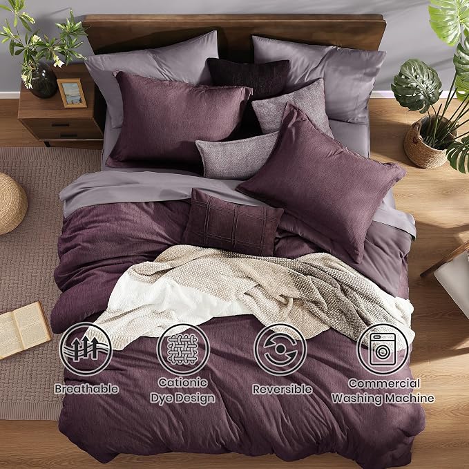 Monbix Twin XL Comforter Set Italian Plum, Cationic Dyeing Bedding Set - Image 2