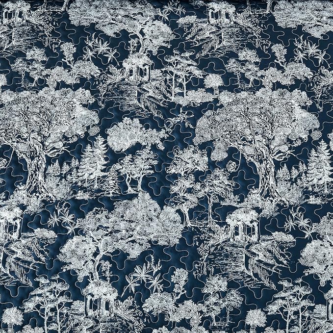 WONGS BEDDING Quilt Set King Size, 3 Pieces Navy Blue Botanical Floral Printed - Image 8