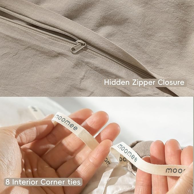 MooMee Bedding Duvet Cover Set 100% Washed Cotton Linen Like Textured - Image 6
