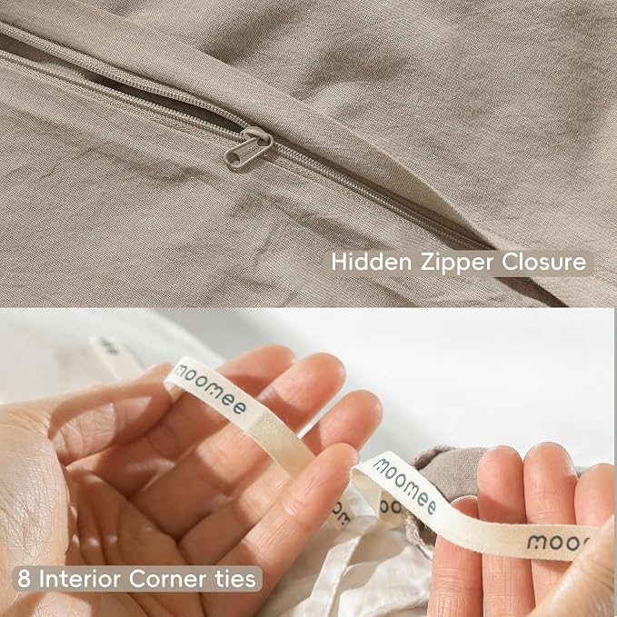 MooMee Bedding Duvet Cover Set 100% Washed Cotton Linen Like Textured - Image 6